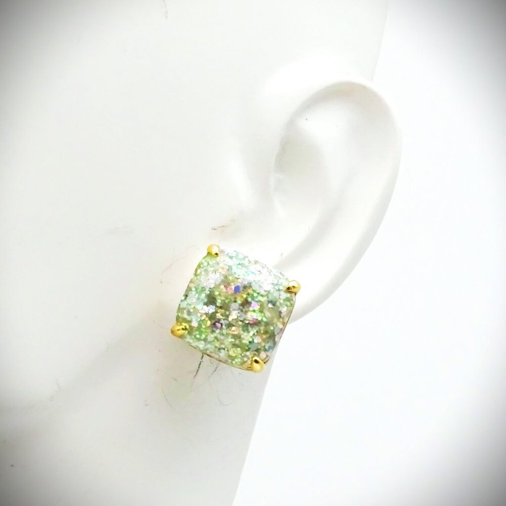 KATE SPADE Gold Plated Multicolor Glitter Square Crystal Stud Earrings - Picture 3 of 6